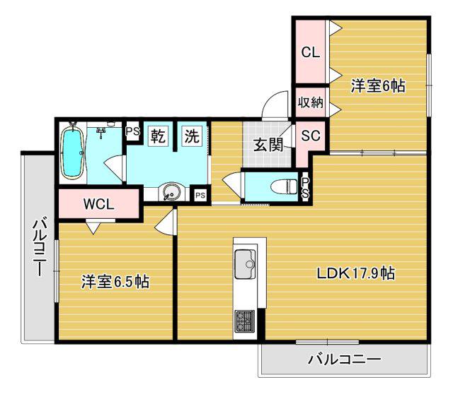 D-ROOM高槻市寿町(2LDK/2階)の間取り写真