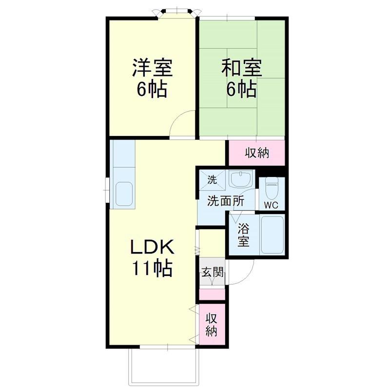 セジュール・ヴィルB(2LDK/2階)の間取り写真