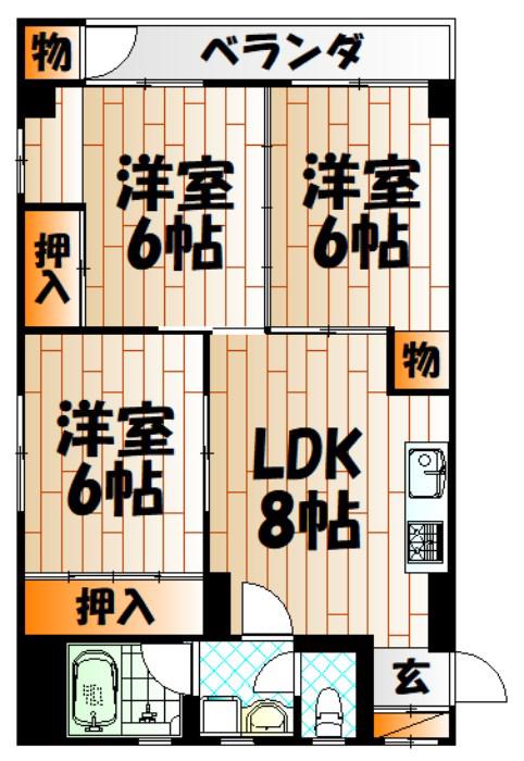 ディアライフ赤坂(3LDK/1階)の間取り写真