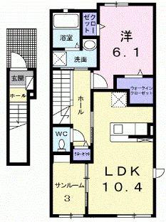 リールポルテ(1LDK/2階)の間取り写真