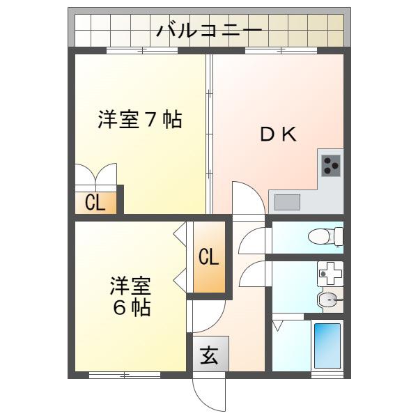 グリーンサイド春名NO2(2DK/1階)の間取り写真