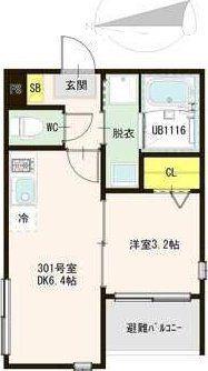 高松一丁目B(1DK/3階)の間取り写真