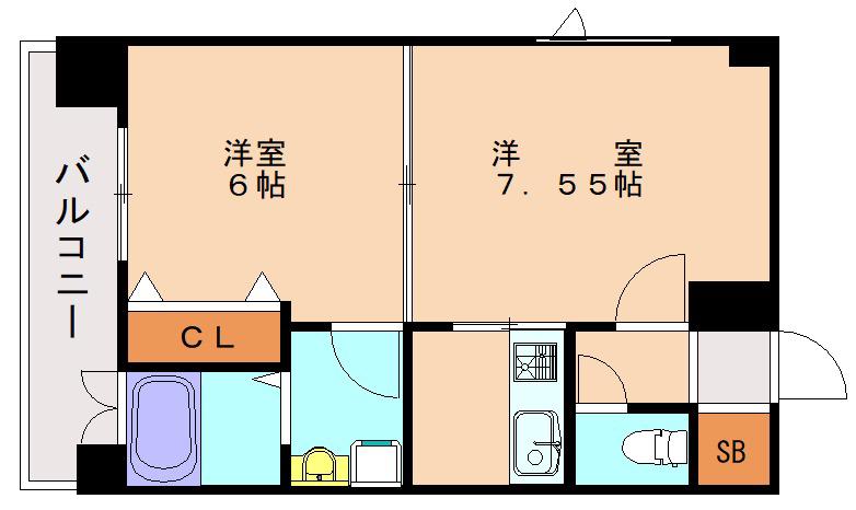 エンクレスト福岡(2K/12階)の間取り写真