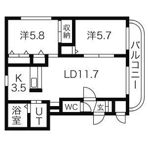 BLUE ISLAND ブルーアイランド(2LDK/3階)の間取り写真