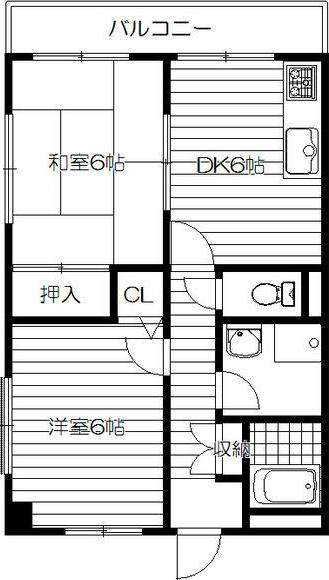 シャトー中三(2DK/3階)の間取り写真