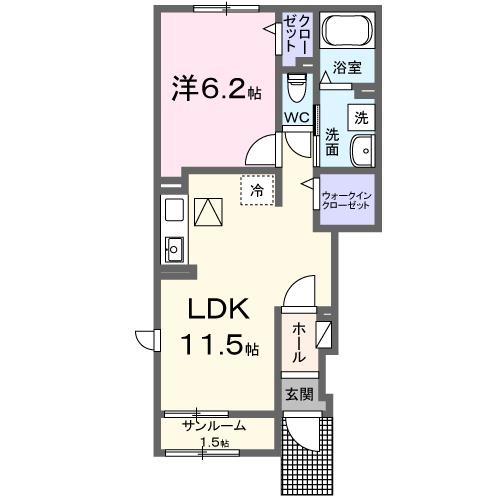 エアリー ブリーズB(1LDK/1階)の間取り写真