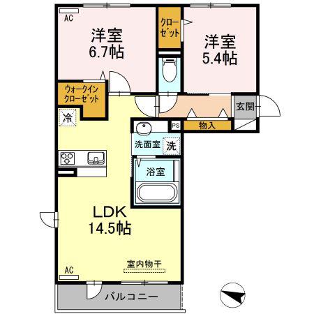 ラ・ジュネス(2LDK/2階)の間取り写真