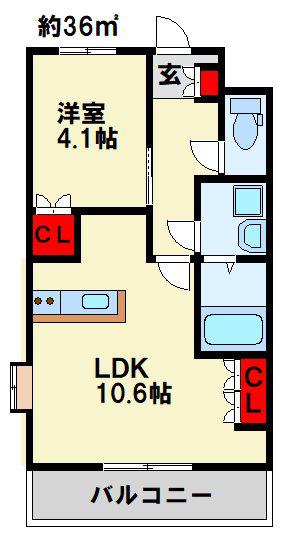 ロイヤルガーデン参番館(1LDK/2階)の間取り写真