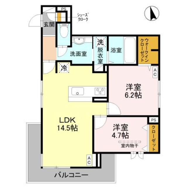 シュトラール鳳(2LDK/2階)の間取り写真