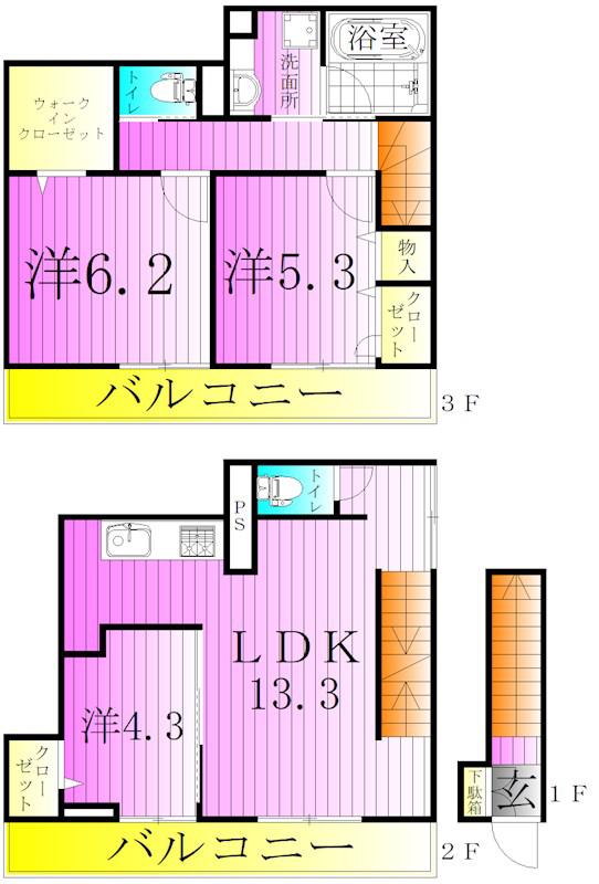 セレスティア竹ノ塚(3LDK/1階)の間取り写真