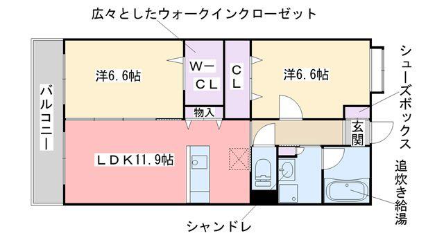 メゾンドール(2LDK/2階)の間取り写真