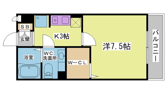 フレエール谷上(1K/2階)の間取り写真