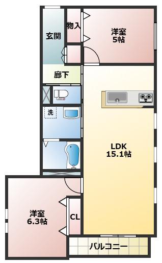 アズール(2LDK/1階)の間取り写真