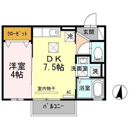 クレセント・ピア(1DK/1階)の間取り写真