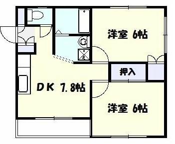 フラット穂留寿(2DK/2階)の間取り写真