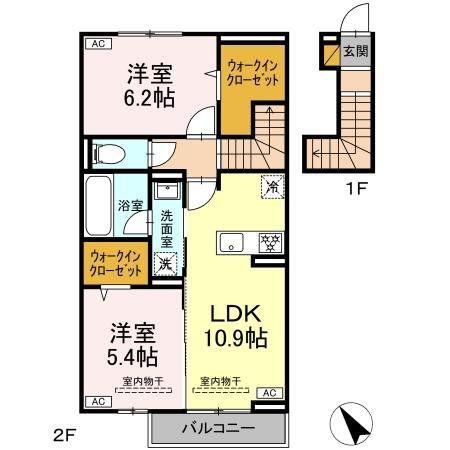 ラヴェール(2LDK/2階)の間取り写真