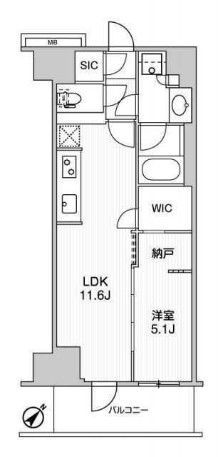 WORVE横浜伊勢佐木町(1LDK/9階)の間取り写真
