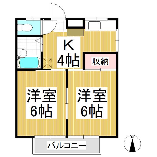 コーポプルメリアB棟(2K/2階)の間取り写真