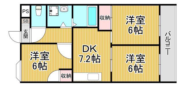 フェリオ伊丹北(3DK/3階)の間取り写真