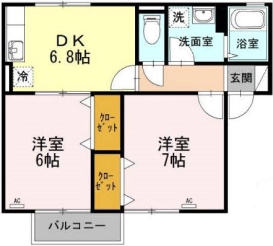 セジュール中吉野B棟(2DK/1階)の間取り写真