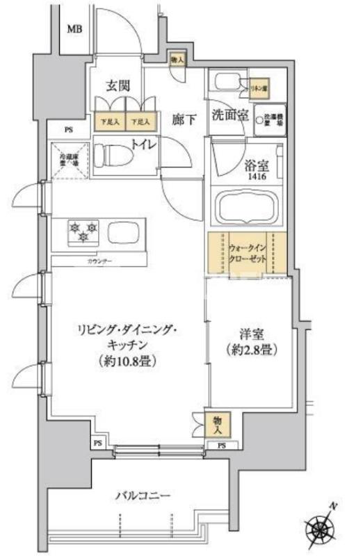 グレーシアフィット三軒茶屋(1LDK/14階)の間取り写真