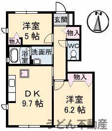 シャーメゾンONO B棟(2DK/1階)の間取り写真