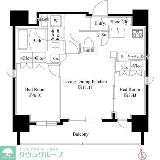 GRAN PASEO八丁堀II(2LDK/11階)の間取り写真