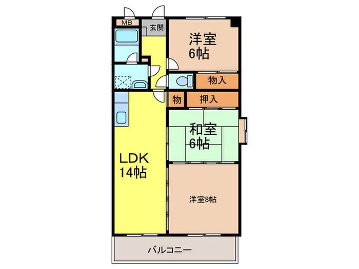 ベイシック塩原(3LDK/8階)の間取り写真