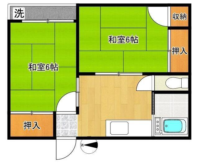 右川荘 東棟(2DK/1階)の間取り写真