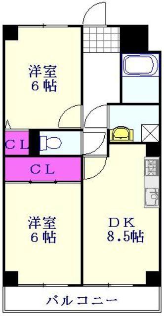 アルデール三郷C棟(2DK/7階)の間取り写真