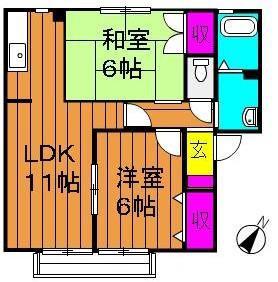 ソレジオ浜中AB(2LDK/2階)の間取り写真