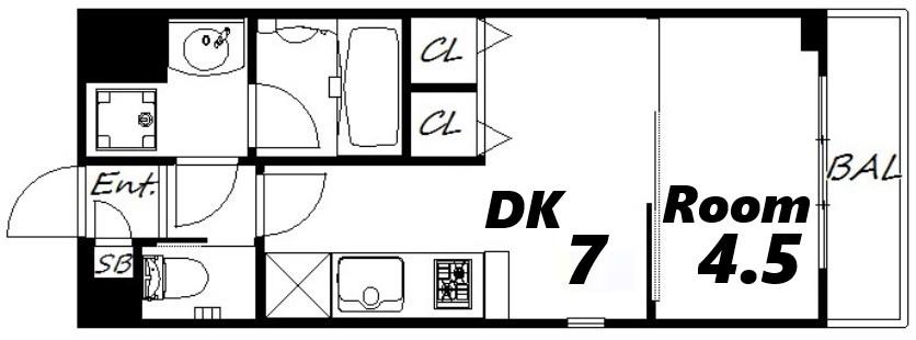 プレジオ西宮(1DK/2階)の間取り写真