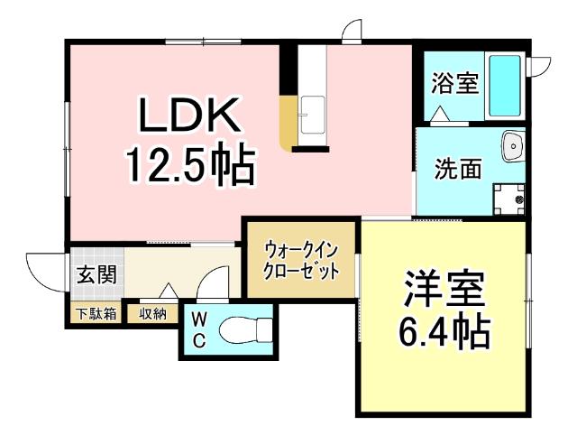 クラージュB棟(1LDK/1階)の間取り写真