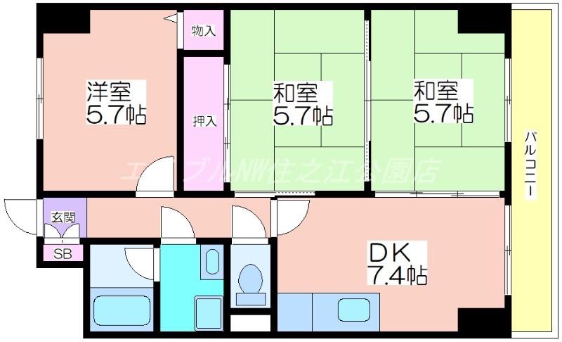 ルミエール花園(3DK/4階)の間取り写真