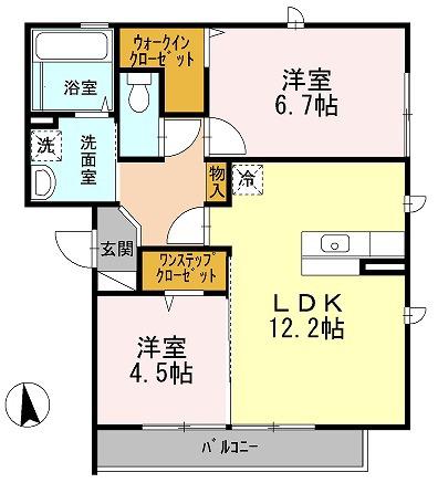 ガーデンコート金岡A棟(2LDK/2階)の間取り写真