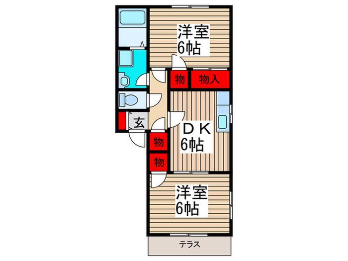 ボナールSHU A棟(2DK/1階)の間取り写真