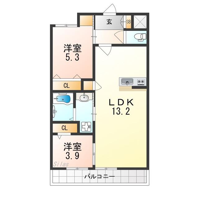 メゾンシュシュ大宮(2LDK/1階)の間取り写真