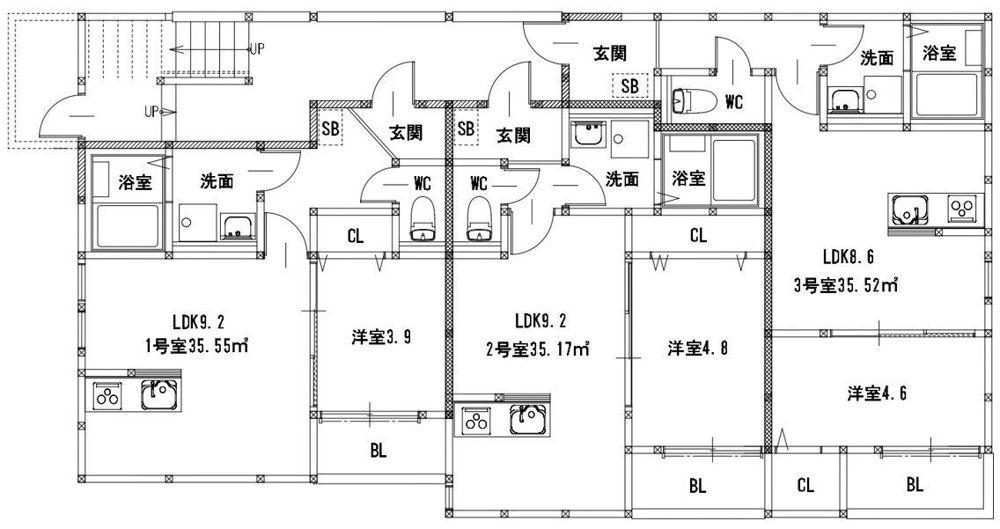 グランレーヴ井尻A(1LDK/3階)の間取り写真