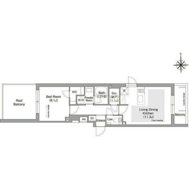 コンフォリア・リヴ文京護国寺 部屋番号503(1SLDK/5階)の間取り写真