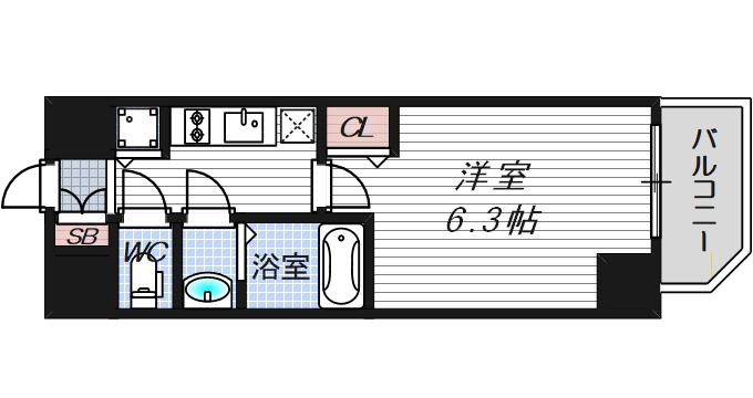 プレサンス扇町駅前(1K/13階)の間取り写真