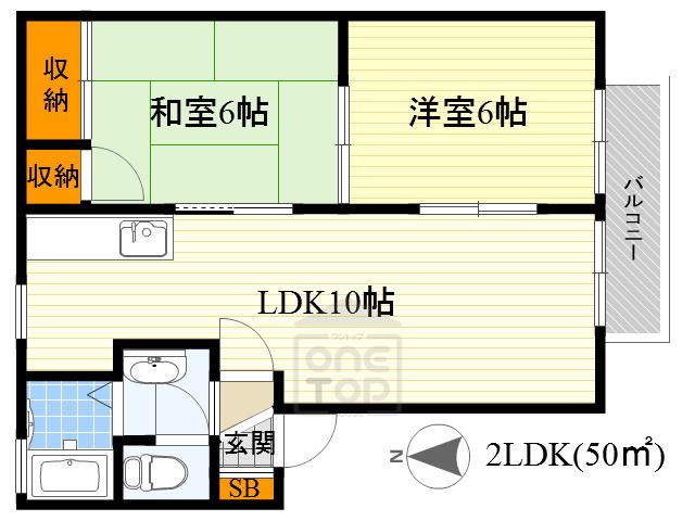 日恵ハイツB棟(2LDK/1階)の間取り写真