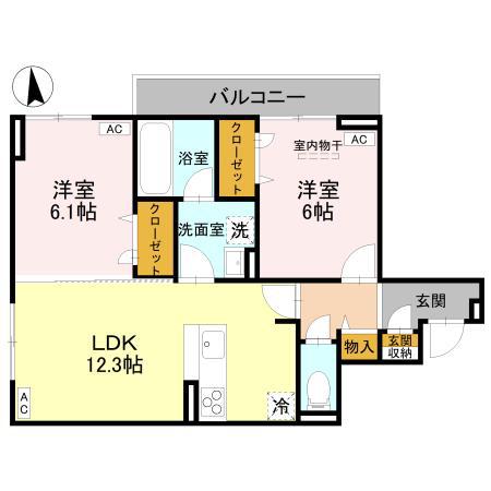 ディールーム元横山(2LDK/3階)の間取り写真