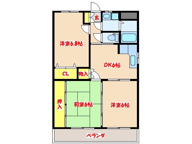 サンフィール串木野(3DK/3階)の間取り写真