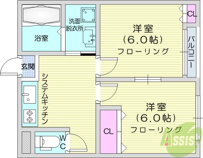 鈴木アパート(2K/2階)の間取り写真