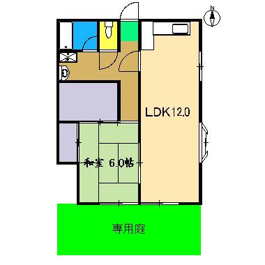 田島ハイツ(1LDK/1階)の間取り写真