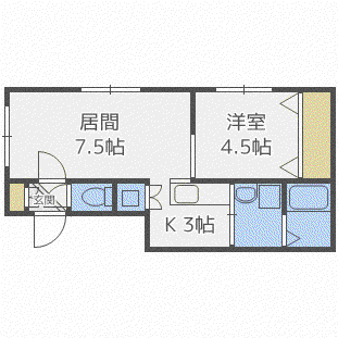 イースト9条ハイツ(1LDK/3階)の間取り写真