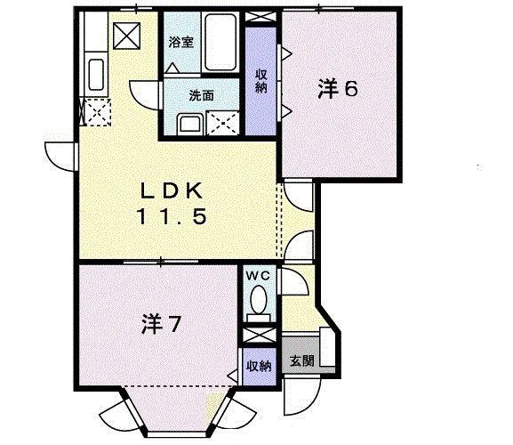 クーバ-インウエストB(2LDK/1階)の間取り写真