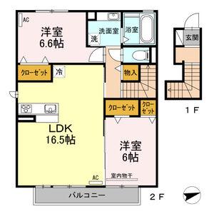 ウエストヒルズ岩崎台 A棟(2LDK/2階)の間取り写真