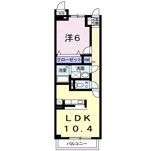 サニーブローテ住吉I(1LDK/1階)の間取り写真