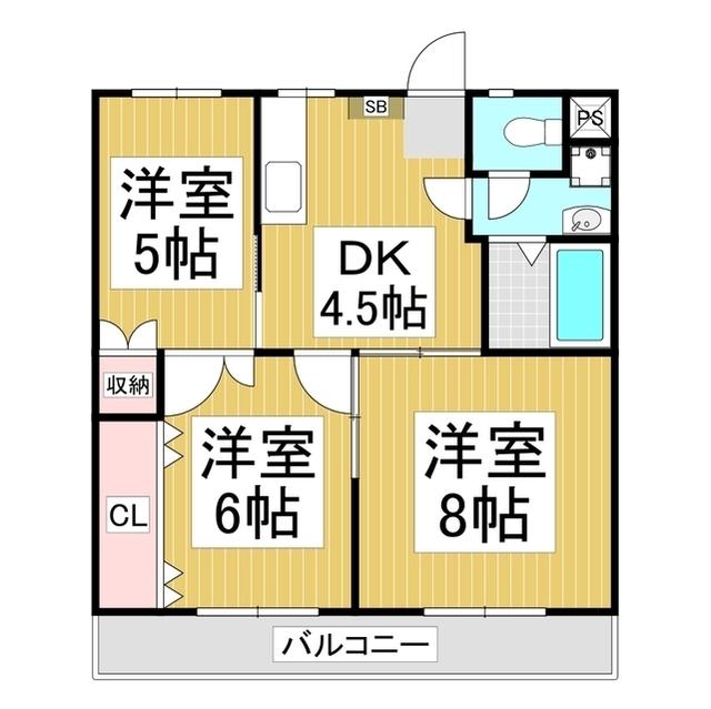 イーストヒルズINA(3DK/1階)の間取り写真